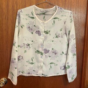 Vintage Button Down Yellow Floral Summery Blouse